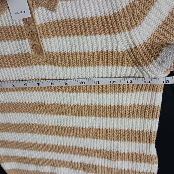 NEW American Eagle Henley Collared Tan/White Striped‎ Sweater Size XS Preppy - Picture 8 of 9